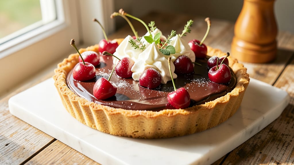 Cherry Chocolate Tart Recipe: Fudgy Ganache Hearts and Tart Cherry Swirls