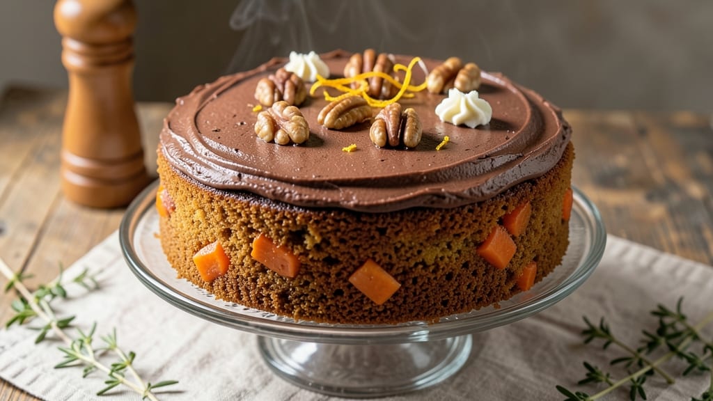 Carrot Cake With Chocolate Frosting Recipe: Fudgy Core and Rich Cocoa Swirls