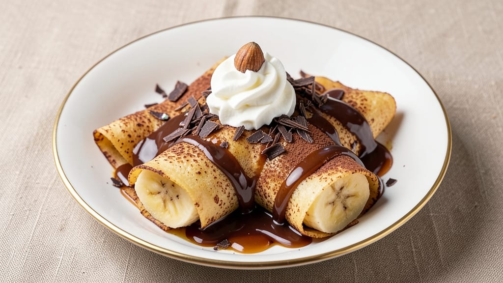 Banana Chocolate Crepes Recipe: Stacked Layers of Warm Caramel and Rich Cocoa