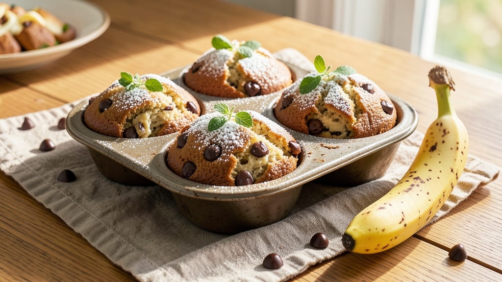 Banana Chocolate Chip Muffins Recipe: 4-Banana Moistness With Double Chocolate Clusters